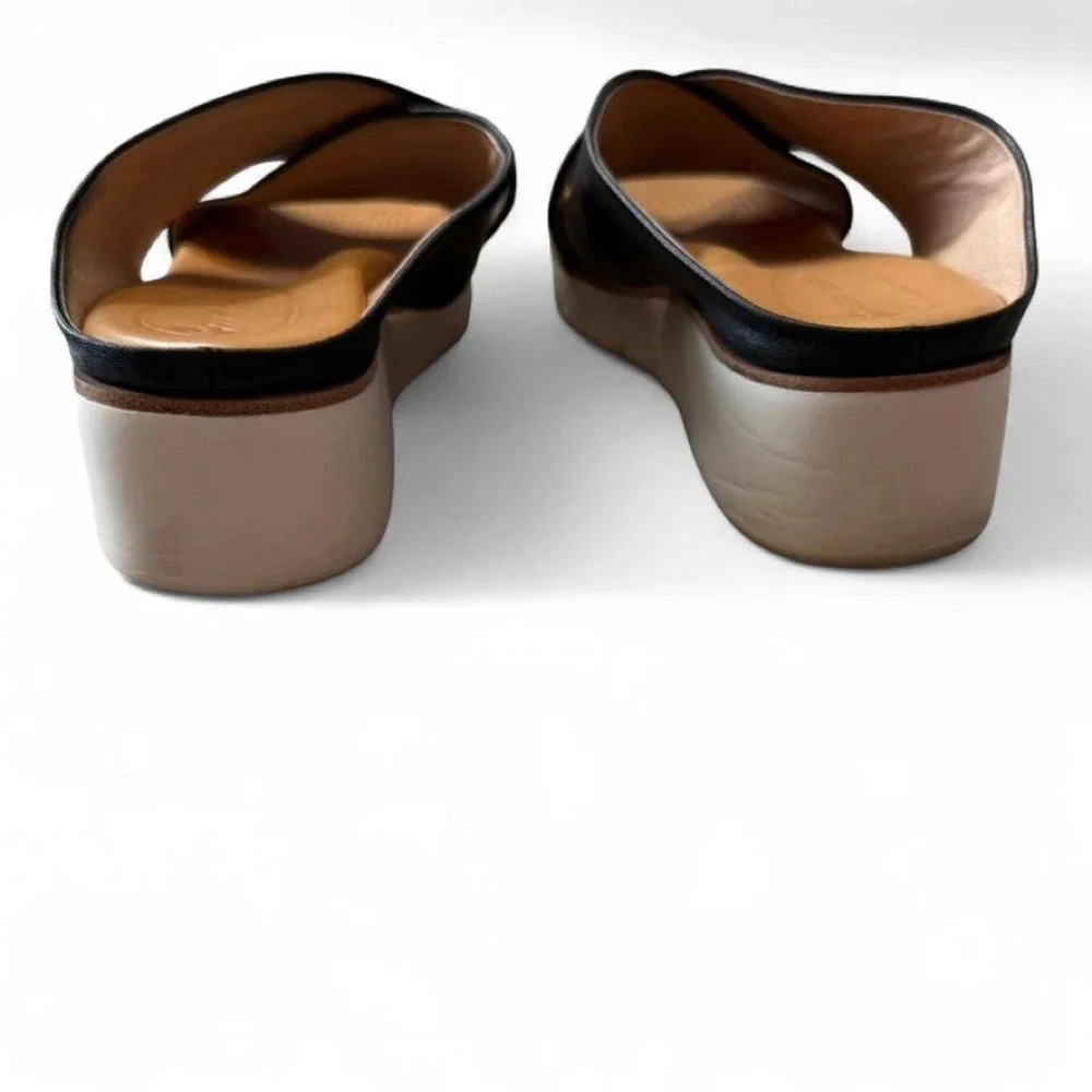 Corso Como Bruna‎ Black Leather Criss Strap Platform Wedge Sandals, Women's 8.5
